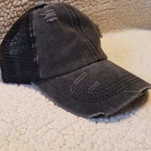 Women's Distressed Black Ponytail Baseball Hat